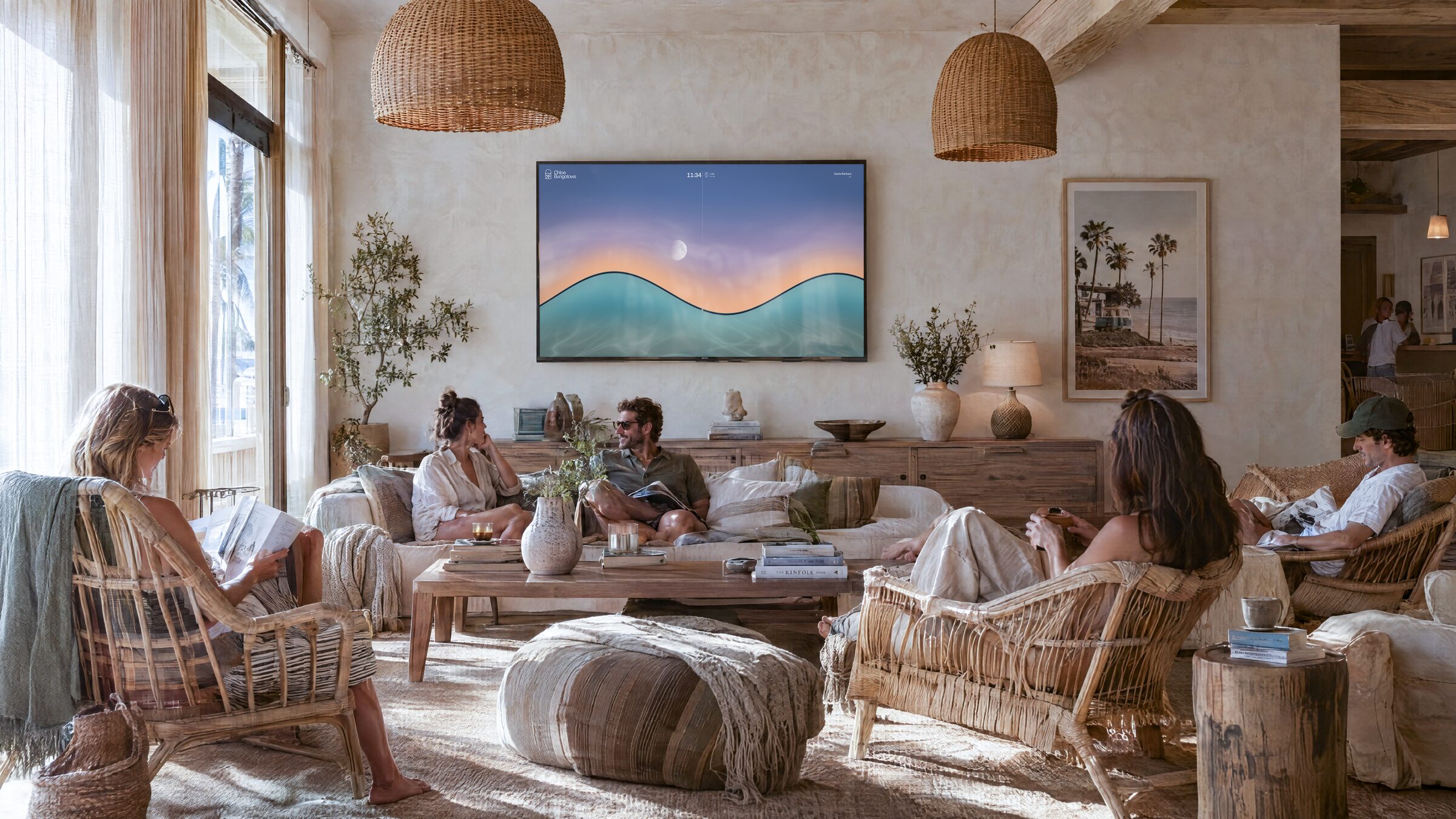 OurBeach display with custom brand integration in a coastal bungalow
