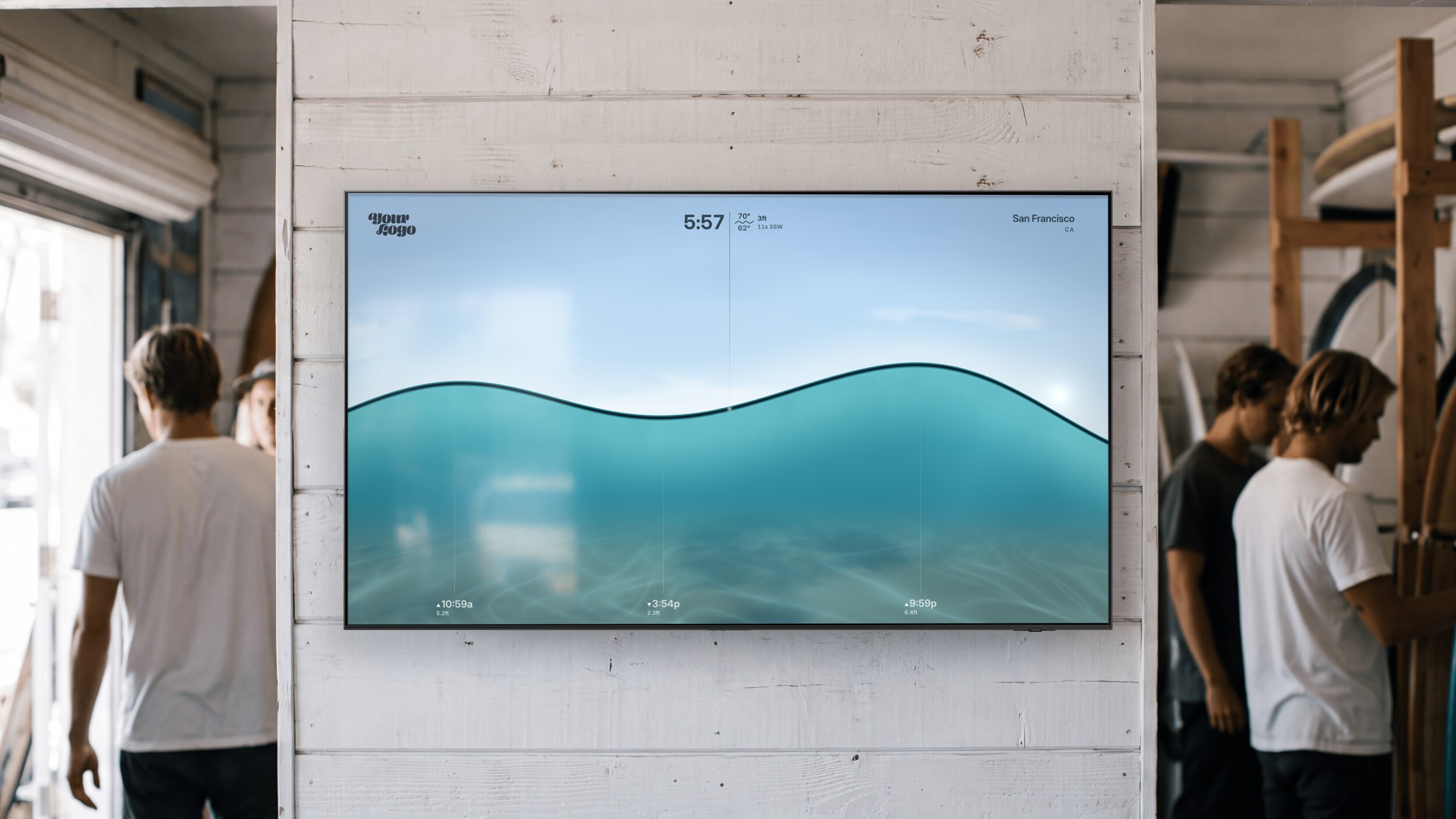 OurBeach Dedicated Art Engine on the wall of a coastal surf shop
